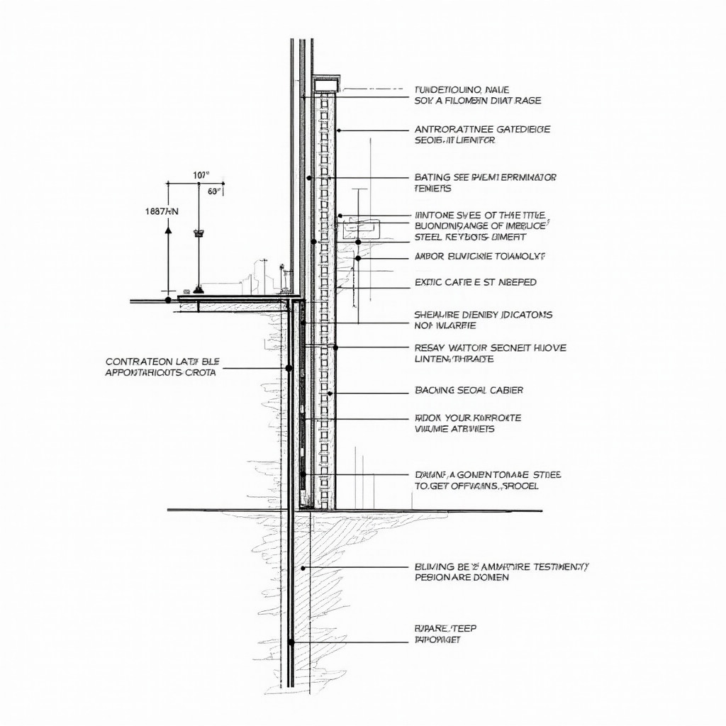 Detailed architectural technical drawing showing foundation cross-section with reinforcement specifications, dimensions, and soil bearing capacity calculations for seismic design